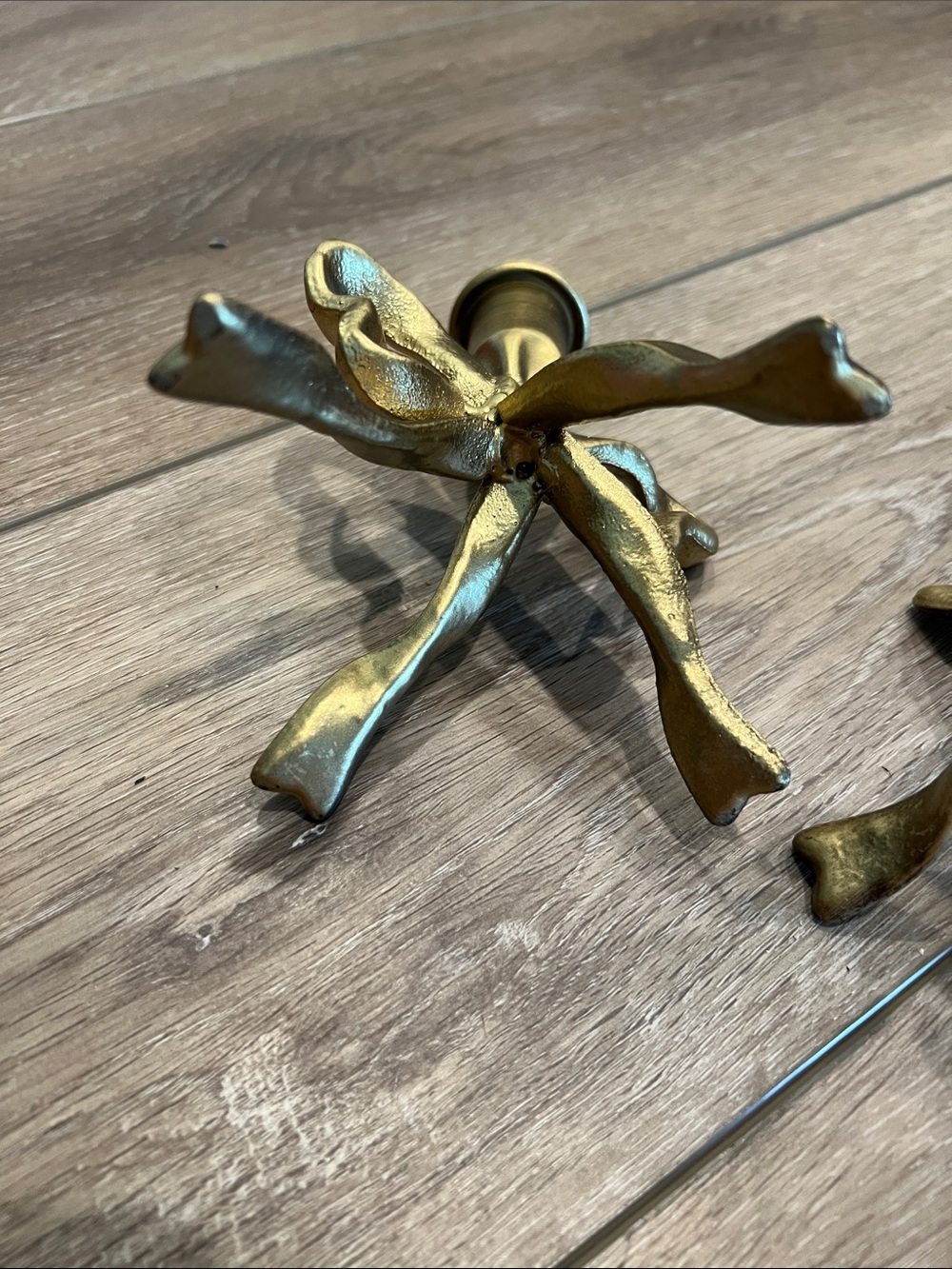 Gold Ribbon Bow Candle Holders - Decorative Home Accent - Picture 7 of 7